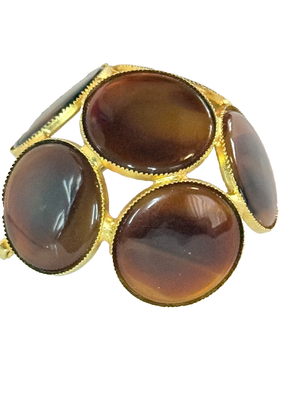 Vintage Brown Marbled Lucite/Celluloid Dome Brooch Matte Gold Tone Unsigned MCM